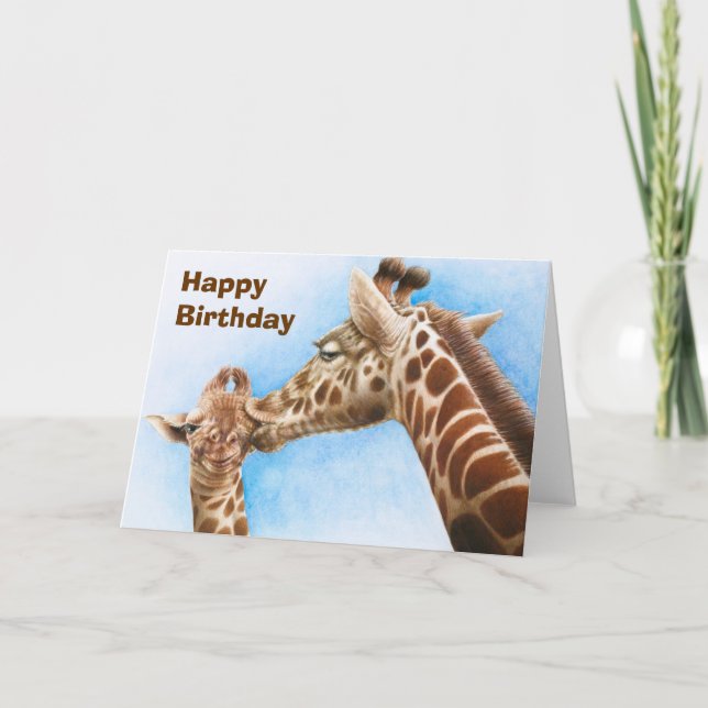 Giraffe & Baby Geburtstagskarte Karte (Vorderseite)