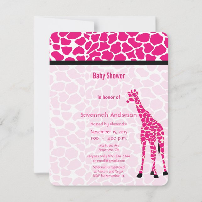 Giraffe Baby Girl PINK Moderne Pattern Baby Dusche Einladung (Vorderseite)