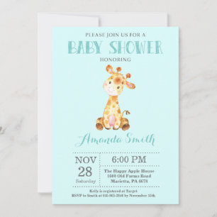 Giraffe-Baby-Shower-Einladung Aqua und Grau Einladung