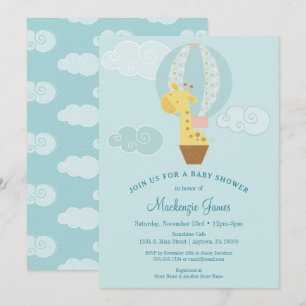 Giraffe Baby Shower Einladung Blue Boy Balloon