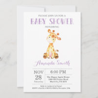 Giraffe Baby Shower Einladung Lila und grau