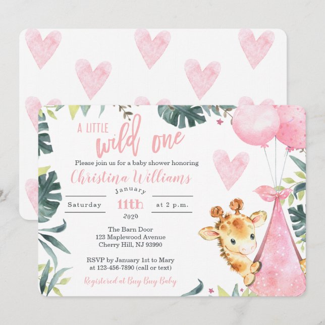 Giraffe Baby Shower Einladungen für ein Mädchen (Vorne/Hinten)