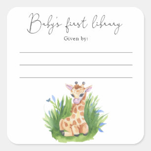 Giraffe - Baby-Shower-Exlibris, Bücher für Baby Quadratischer Aufkleber