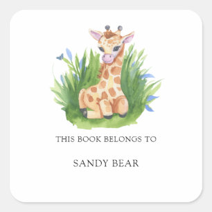Giraffe - Baby-Shower-Exlibris Quadratischer Aufkleber