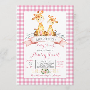Giraffe baby shower invitation fille rose