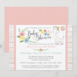 Giraffe Baby Shower | Niedliches Blumenholz und ru Einladung