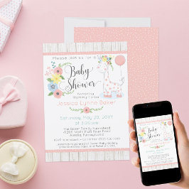 Giraffe Baby Shower | Niedliches Blumenholz und ru Einladung