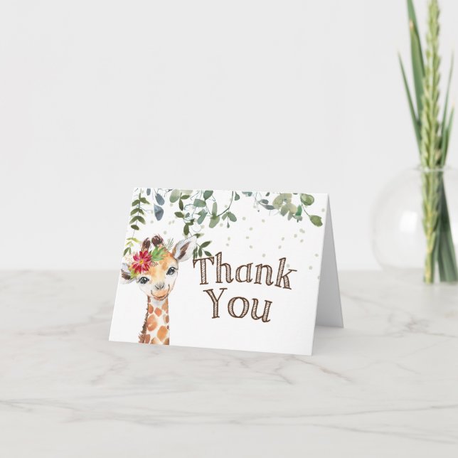 Giraffe Baby shower plié Merci carte de note (Devant)