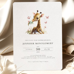 Giraffe Baby shower rose fille invitation