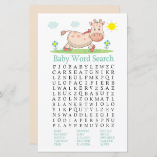 Giraffe Baby Shower Word Search Game