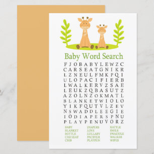 Giraffe Baby Shower Word Search Game
