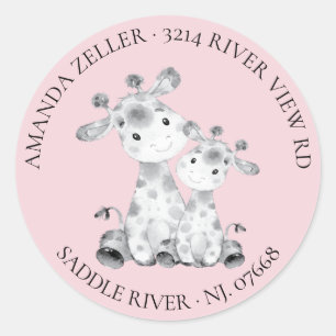 Giraffe Babydusche Rücksendeadresse Runder Aufkleber