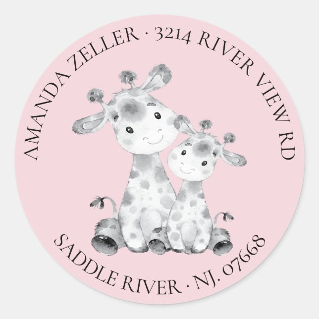Giraffe Babydusche Rücksendeadresse Runder Aufkleber (Vorderseite)