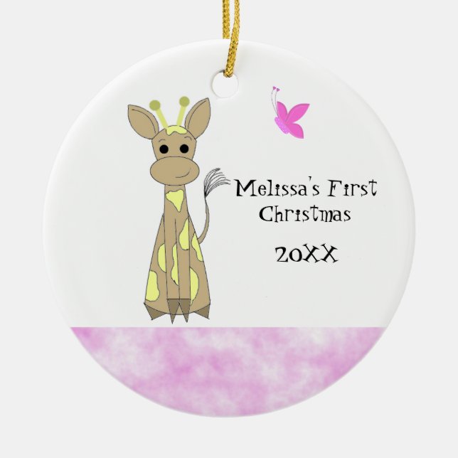 Giraffe Baby's First Christmas Keramikornament (Vorne)