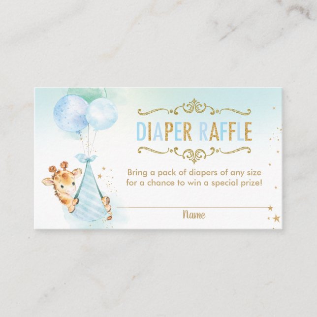 Giraffe Balloons Baby Duwer Diaper Raffle Ticket Begleitkarte (Vorderseite)