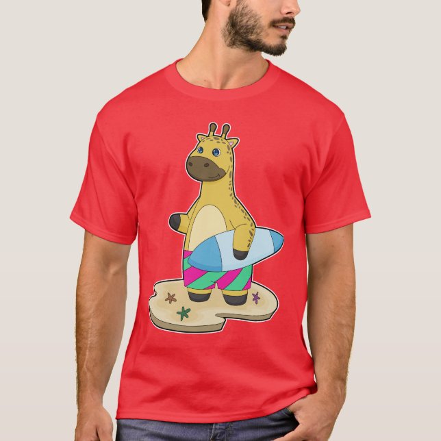 Giraffe Beach Surfboard Summer T-Shirt (Vorderseite)