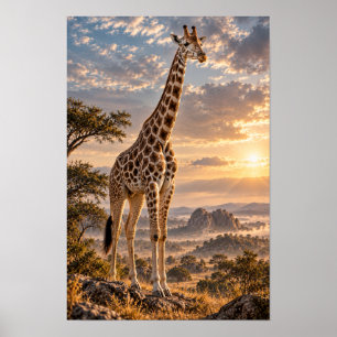 Giraffe bei goldenem Sonnenuntergang Savannen-Wild Poster