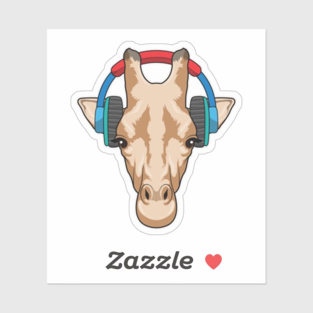 Giraffe bei Musik mit Headphone Aufkleber (Blatt)