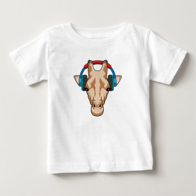 Giraffe bei Musik mit Headphone Baby T-shirt (Vorderseite)