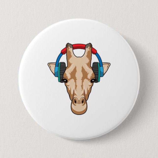 Giraffe bei Musik mit Headphone Button (Vorderseite)