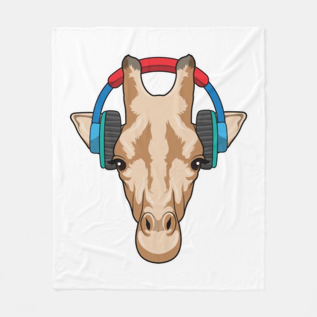 Giraffe bei Musik mit Headphone Fleecedecke (Vorderseite)