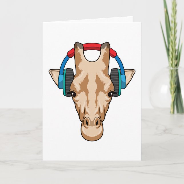 Giraffe bei Musik mit Headphone Karte (Vorderseite)