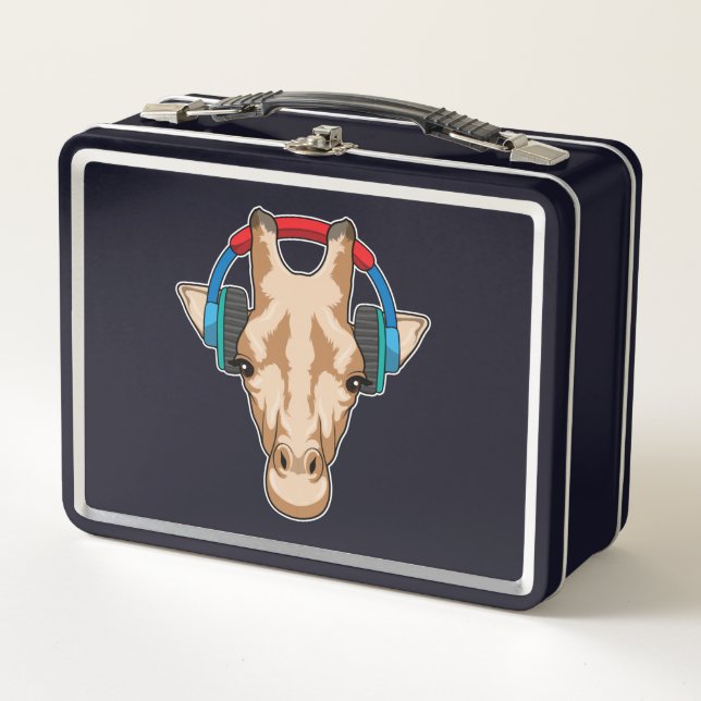 Giraffe bei Musik mit Headphone Metall Brotdose (Vorderseite)