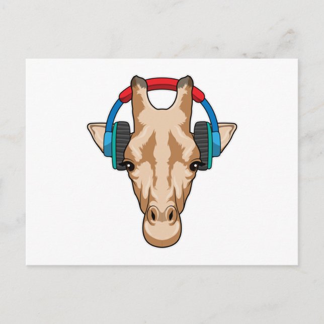 Giraffe bei Musik mit Headphone Postkarte (Vorderseite)