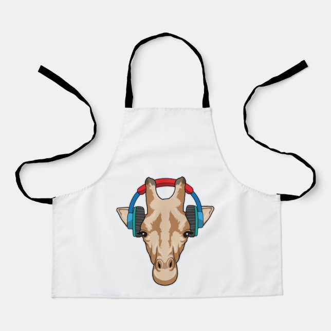 Giraffe bei Musik mit Headphone Schürze (Vorderseite)