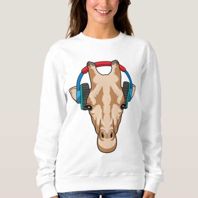 Giraffe bei Musik mit Headphone Sweatshirt (Vorderseite)