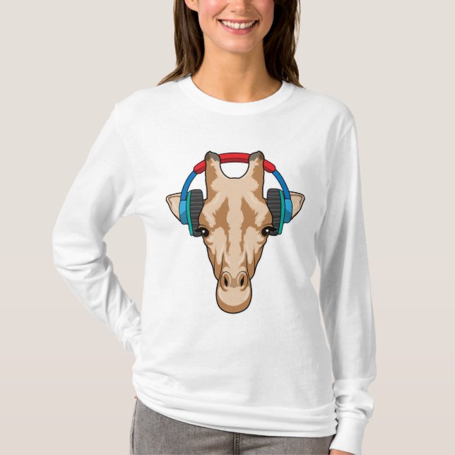 Giraffe bei Musik mit Headphone T-Shirt (Vorderseite)