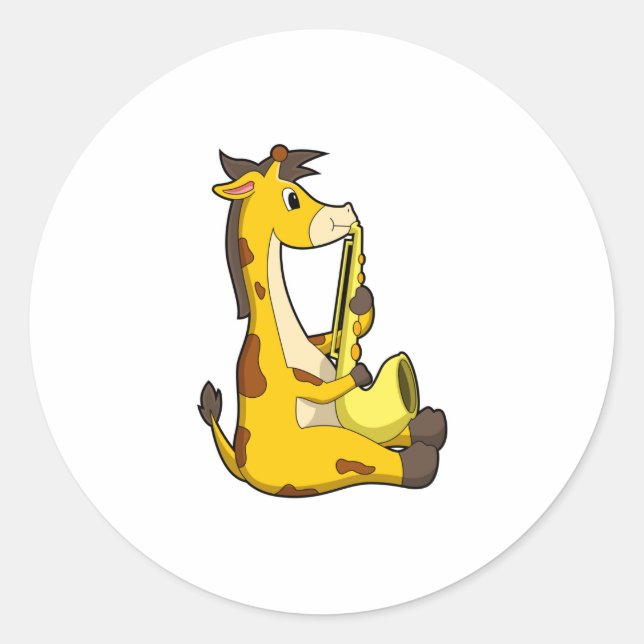 Giraffe bei Musik mit Saxophone.PNG Runder Aufkleber (Vorderseite)