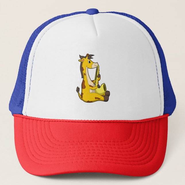 Giraffe bei Musik mit Saxophone.PNG Truckerkappe (Vorderseite)