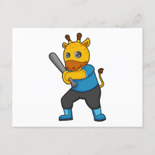 Giraffe beim Baseball mit Baseballschläger Postkarte