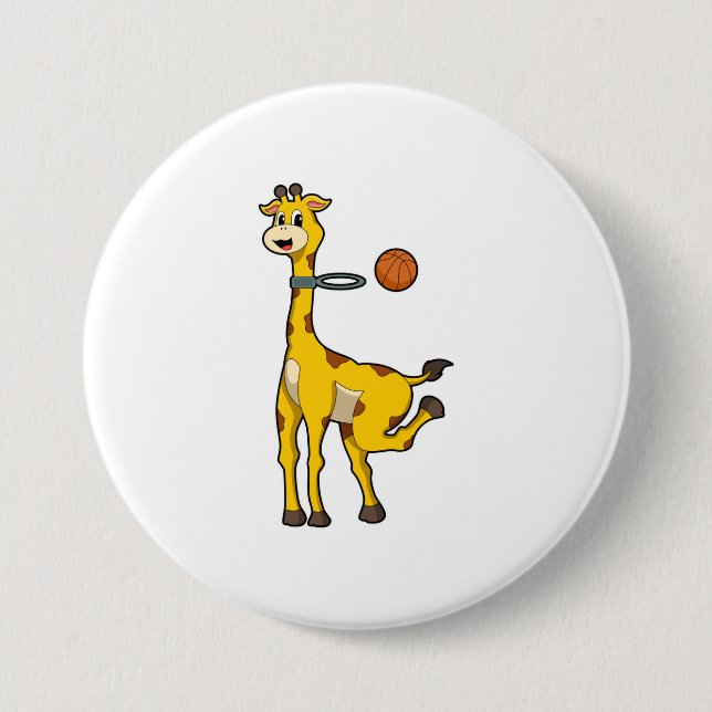 Giraffe beim Basketball mit Basketballkorb Button (Vorderseite)