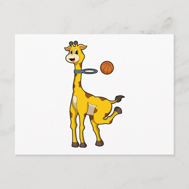 Giraffe beim Basketball mit Basketballkorb Postkarte (Vorderseite)