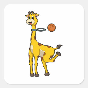 Giraffe beim Basketball mit Basketballkorb Quadratischer Aufkleber
