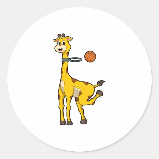 Giraffe beim Basketball mit Basketballkorb Runder Aufkleber (Vorderseite)