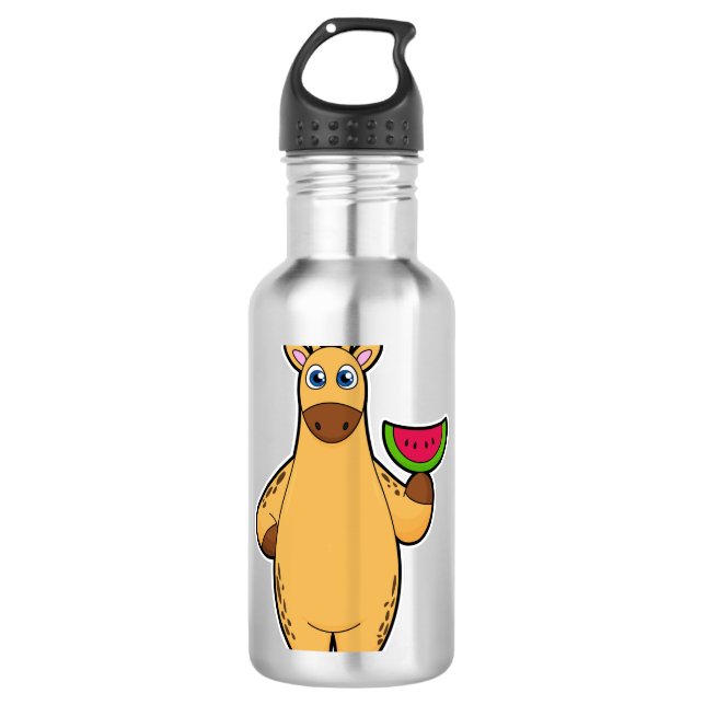 Giraffe beim Essen mit Watermelon Edelstahlflasche (Vorderseite)