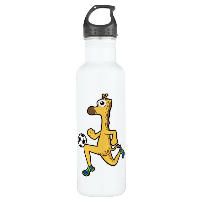 Giraffe beim Fußball-Sport Edelstahlflasche (Vorderseite)