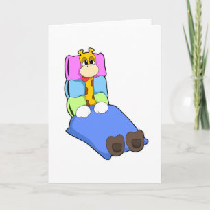 Giraffe beim Schlafen mit Decke und Kissen Karte