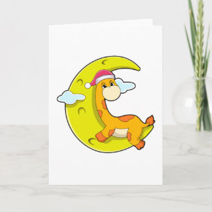 Giraffe beim Schlafen mit Mond Karte