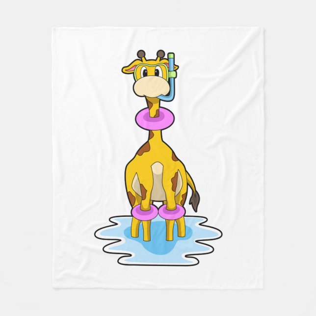 Giraffe beim Schwimmen mit Swim-Ring Fleecedecke (Vorderseite)