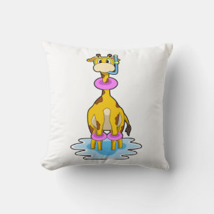 Giraffe beim Schwimmen mit Swim-Ring Kissen