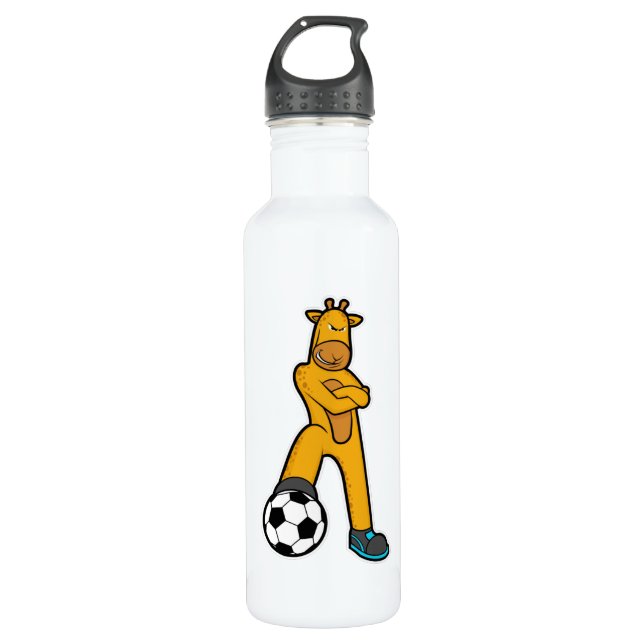 Giraffe beim Sport mit Fußball Edelstahlflasche (Vorderseite)