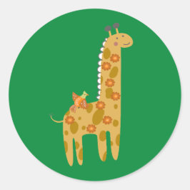 Giraffe Bird & Blume Gold Orange Green Runder Aufkleber