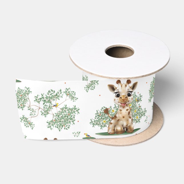 Giraffe Bird Safari Babydusche Satinband (Spule)
