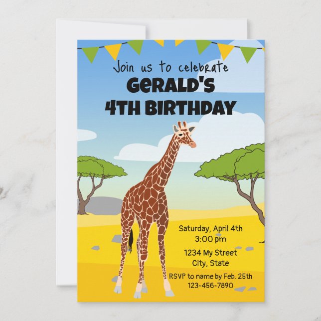 Giraffe Birthday Einladung (Vorderseite)