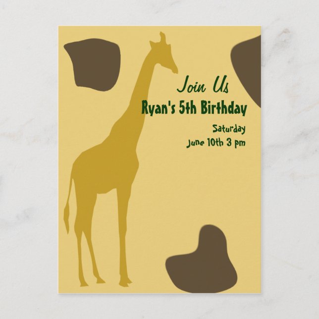 Giraffe Birthday lädt ein Einladungspostkarte (Vorderseite)