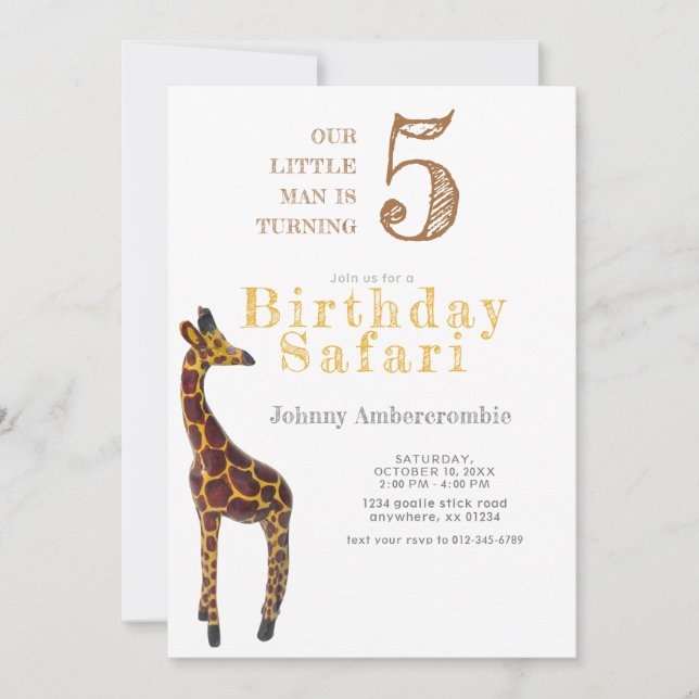 Giraffe Birthday Safari für Junge Einladung (Vorderseite)